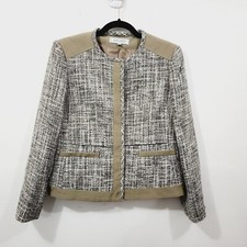 KASPER Petite Tweed Contrast Snap Front Jacket Sesame Vanilla Women's Size 8P