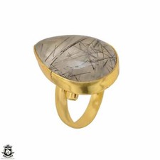 Size 8.5 - Size 10 Adjustable Tourmalated Quartz 24K Gold Plated Ring GPR1512