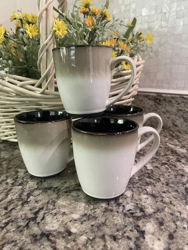 SET OF 4 - SANGO - NOVA BLACK - 12 OZ COFFEE CUPS / MUGS # 4932