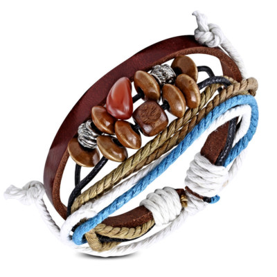 unisex Lederarmband Multi Color Wrap Seil Bead verstellbar bracelet e-fwb122