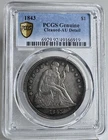 AU 1843 Seated LIBERTY Dollar.  PCGS AU Detail  (Toned)