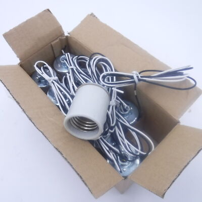 10 Pack 1/8''IPS Medium E26 Base Porcelain Socket 24'' Teflon 18/1 Leads