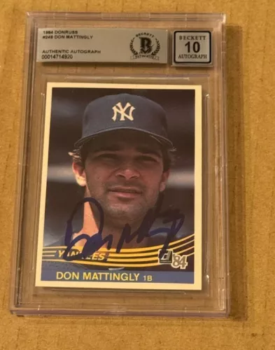 DON MATTINGLY SIGNED 1984 DONRUSS RC AUTO GRADE 10 BAS NEW YORK YANKEES