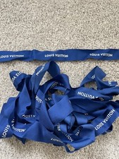 AUTHENTIC Louis Vuitton Blue Ribbon White Logo Gift Wrap 1 In Wide x 36 In YARD