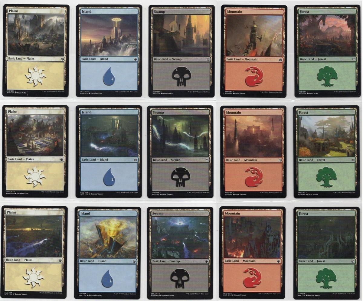 War of the Spark - 1x Complete 15 Card Basic Land Set - Near Mint