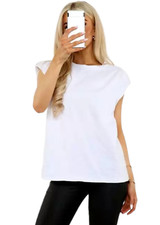 Womens Sleeveless Summer Shoulder Pads T Shirt Ladies Casual Vest Tops Blouse