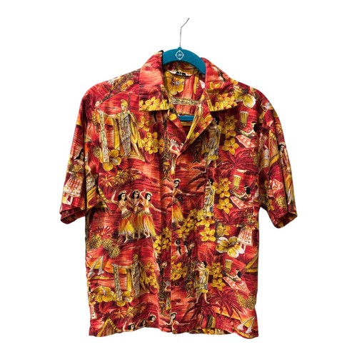 VINTAGE 1950S HAWAIIAN SHIRT Hula Mens Med z2 - Picture 2 of 6