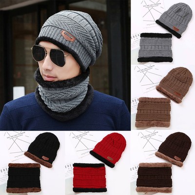 Unisex Men Camping Hat Winter Beanie Baggy Warm Wool Ski Scarf Cap Fleece Line