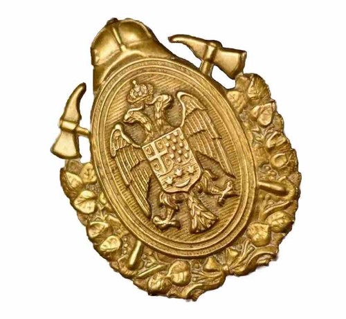 RARE Antique Boxed Kingdom of Yugoslavia Fireman Firefighter cap badge Serbia