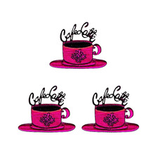 Coffee Latte Cup & Saucer (3-Pack) Iron On Patch