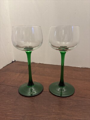 Vintage Luminarc Cristal d'Arques Emerald Rhine Wine Glasses, FRANCE, Set Of 2