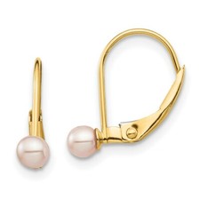 Madi K Kid's Earrings 14K 3-4mm Pink Round FW Cultured Pearl, 0.61 gram