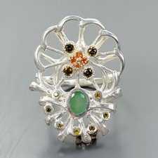 Handmade Natural Emerald Ring 925 Sterling Silver Size 7.5 /B-R2622