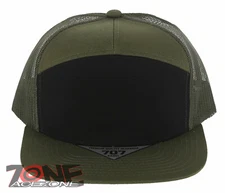 7 PANEL FLAT BILL SNAPBACK TRUCKER BASEBALL CAP HAT OLIVE BLACK