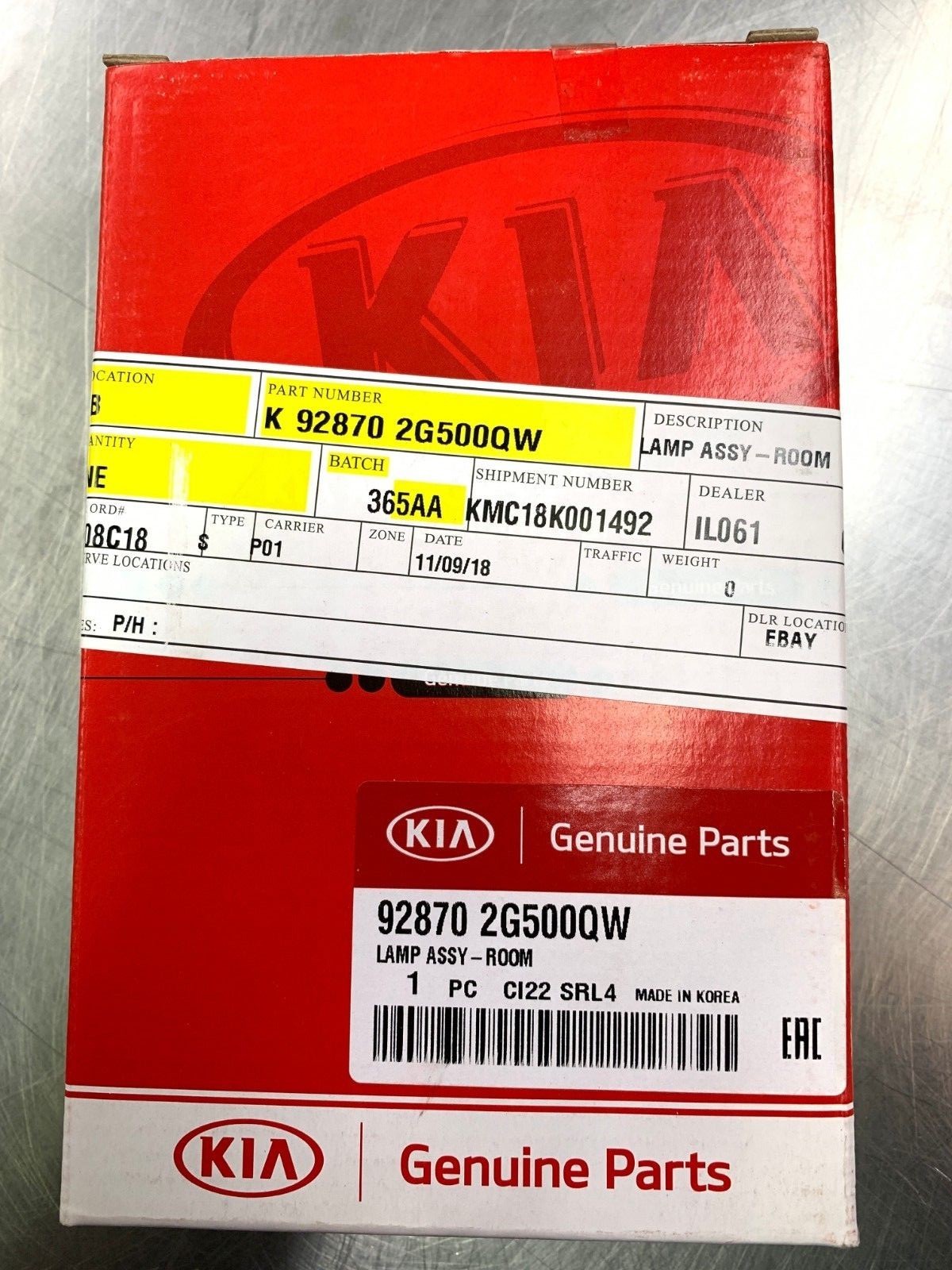 NEW OEM 20072010 KIA OPTIMA INTERIOR DOME LIGHT ASSEMBLYGRAY INTERIOR