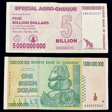 Zimbabwe 5 Billion Dollar Special Agro Cheque & $1 Billion Banknote Bill 2008