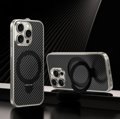 For iPhone 16 Pro Max 15 Plus Metal Bumper Shockproof Carbon Fiber Back Case