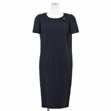 CHANEL Dress Knit S/S Size 38 Women 07A P31646 CC Logo Alpaca/Wool/Silk Navy