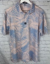 BAD BIRDIE Shirt Men s Size Large Blue Floral Palm Tree Golf Polo Performance
