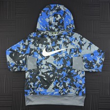 Nike Therma Fit Boys Youth Small Blue Black Gray Fleece Lined Hooded Hoodie