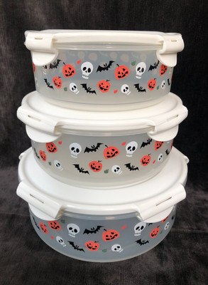 New LOCK & LOCK 6-Pc FOOD STORAGE SET~HALLOWEEN PRINT~Nesting~Skull Bat Pumpkin