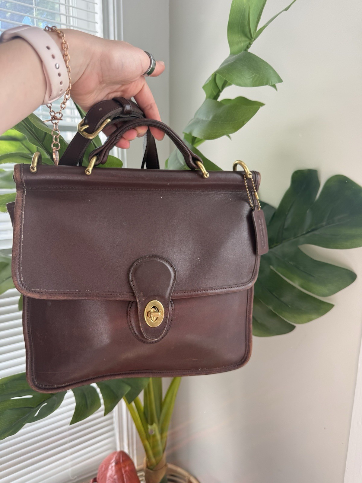 Coach 9927 Willis Brown Leather Handbag Top Handle Crossbody Turnlock Vintage