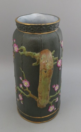 2 Pint 8 1/4" Antique Pinder Bourne & Co Pottery Green Jug Cherry Blossom Prunus - Picture 7 of 18