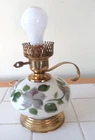 Vintage White Milk Glass Hand Painted Lavender/Gray Electric Lamp Base Only