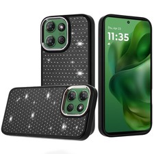 For Moto G Power 2025/26 Case Rhinestone Crystals Chrome Plated Tempered Glass