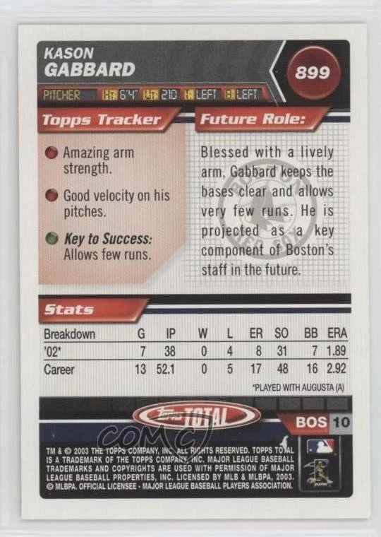 2003 Topps Total Kason Gabbard #899 Rookie RC - Image 2 of 2