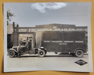 Fruehauf Trailer MACK Truck Driver in Overalls Union Transfer Omaha 1930s Photo