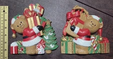 Vintage 1993 Burwood Hard Plastic Christmas Bears Wall Plaques #3285 #3286 Set