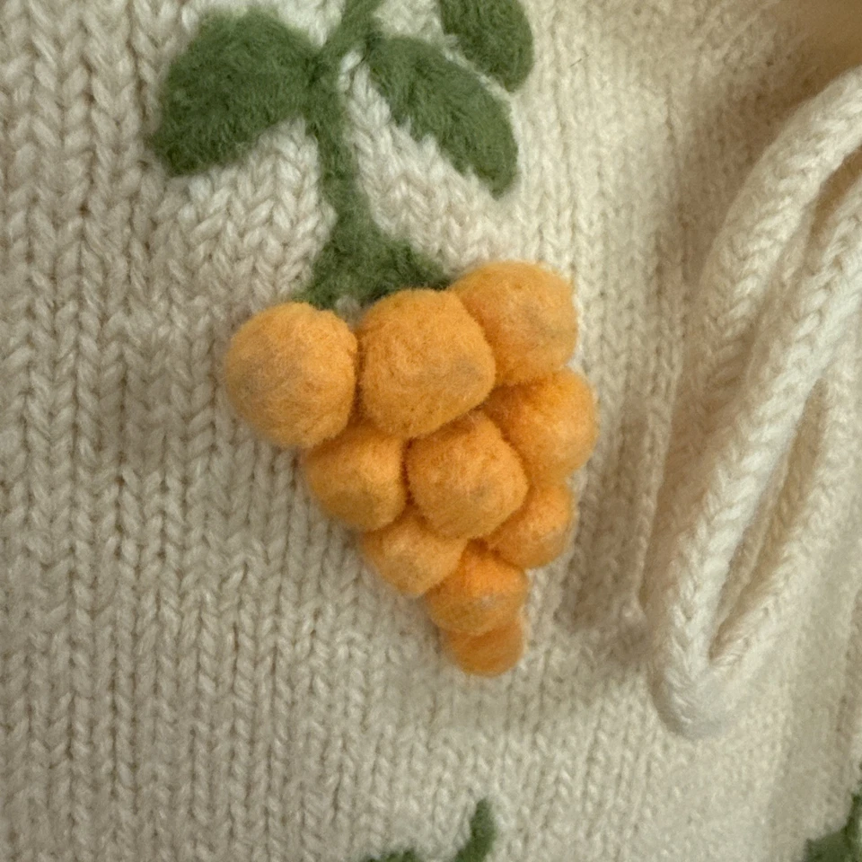 Cárdigan Suéter Vintage Lana Años 50 60 Bordado Uvas Grande Crema Thayers 3D  Foto 3 de 4