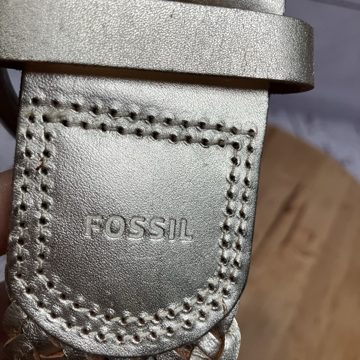 Fossil Womens Brown Tan Herringbone‎ Woven Wide Belt Brown Leather Buckle Size L Downtown Braided Leather Belt - Saddle Brown | Faherty Brand main image 4