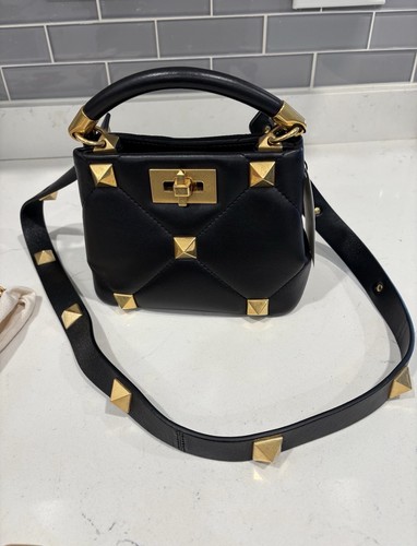 Valentino Garavani Rockstud Satchel/Top Handle Black Leather Small Crossbody Bag