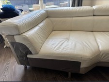 Faux Leather Cream Sofa 3 Seater