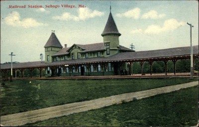 Sebago Maine ME Train Station Vintage Postcard