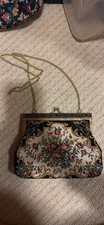 Vintage Floral Tapestry Purse Gold Metal Frame Gold Chain Classic Kiss Clasp