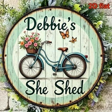 2D Flat2D Flat Surface, 8X8Inch Piece Round Aluminum Sign Vintage Bicycle And Fl