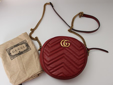 GUCCI GG Marmont Round Mini Crossbody Chain Shoulder Bag in Red