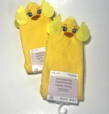 Easter Chick Fuzzy Socks Kids Yellow Duck Novelty Plush Cozy Two Pair NWT
