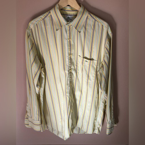 Vintage Yellow light Blue & Purple Stripe Lacoste Button Down Shirt size 45 (XL)