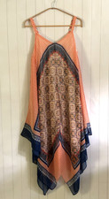 Luxology BOHO Orange Navy Geo Print Adjustable Strap Handkerchief Lined Women 12