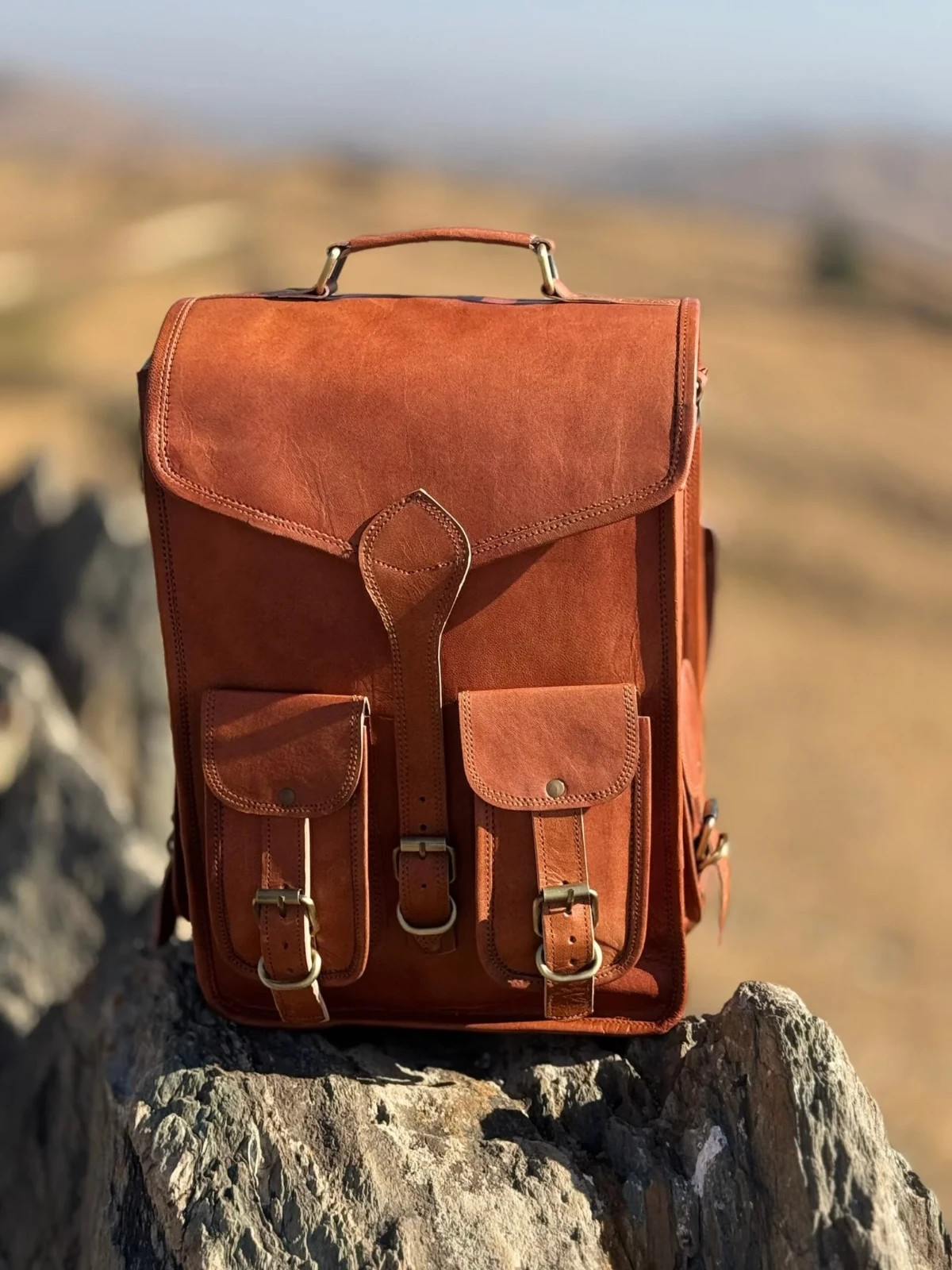 Vintage Brown Leather Backpack for Women, School Rucksack, Rustic Leather Bac... image 7