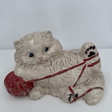 "Estatua de gato persa de cerámica blanca jugando con hilo gatito gatito de colección 12"""