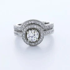 Engagement Ring Set Halo Platinum 2.05 Carat Round Lab-Grown Diamond F VS1