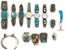 Lot of Native American Coral, Turquoise, Sterling Silver Jewelry Watch Ends