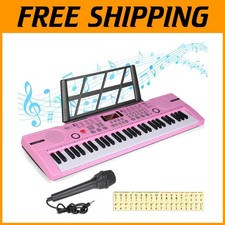 Portable 61-Key Pink Keyboard with Microphone