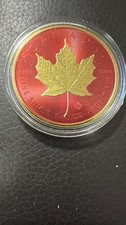 2021  CYBER RED 1 oz  Canadian Maple Leaf Fine Silver and 24kt Gold  Coin (rare)