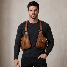 Genuine Leather Underarm Shoulder Holster Bag For Men Adjustable Chest Harness Genuine Leather Underarm Shoulder Holster Bag For Men Adjustable Chest Harness